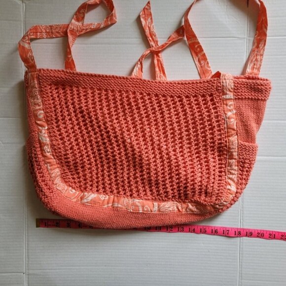 Crochet bag tote sack beach bag sewing knitting peach orange summer hand made - Picture 6 of 14